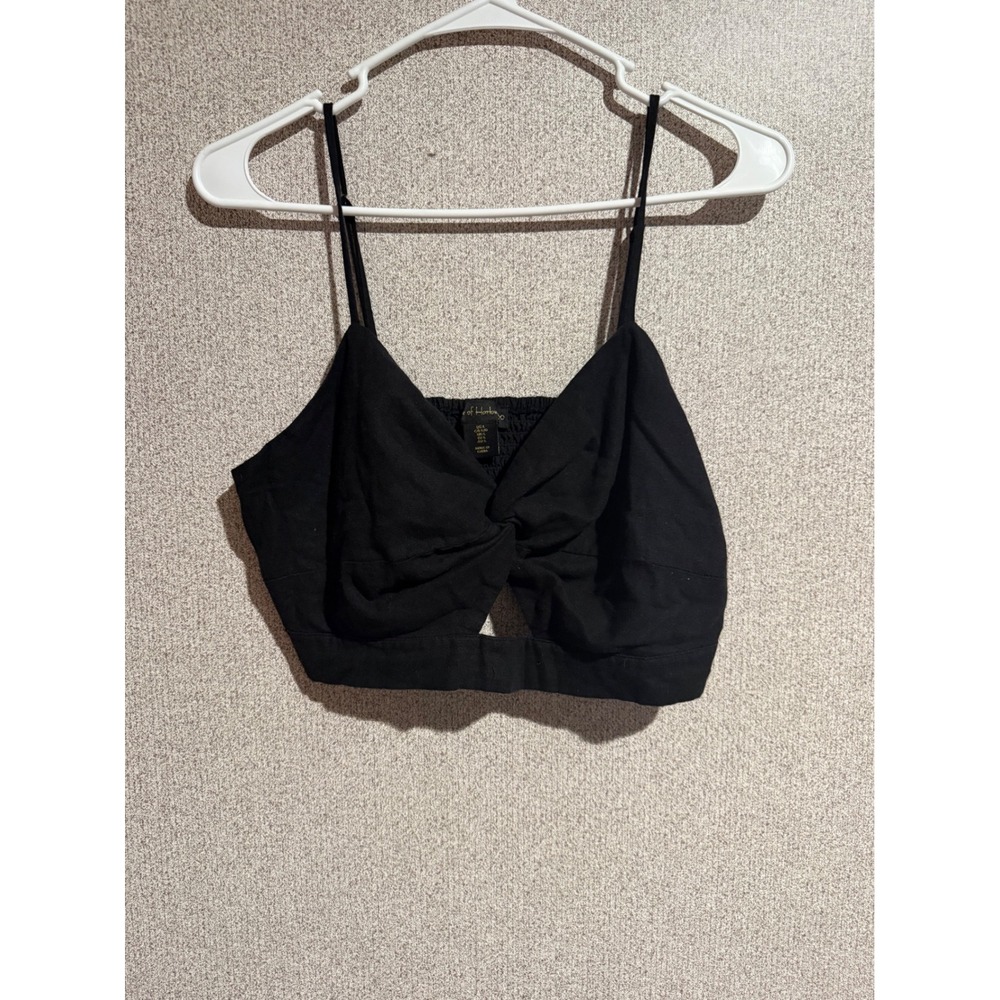 House of Harlow 1960 Black Twist Front Cutout Crop Top Large Adjustable Straps